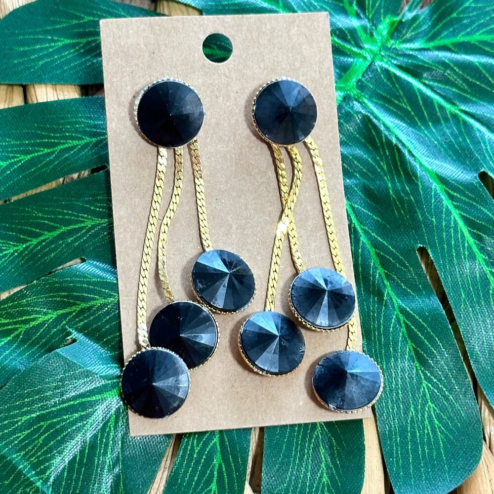 BOGO FREE BLACK DANGLY DISK GOLD CHAIN EARRINGS
